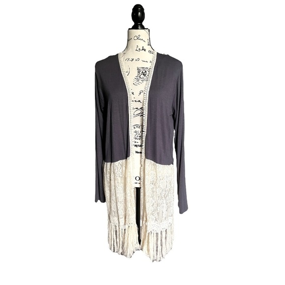 Umgee Open Front Lace Fringe Cardigan Boho Cottagecore | Size M - Picture 3 of 11